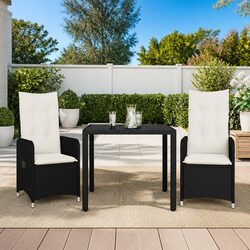 Durable 3 Piece Black Poly Rattan Bistro Set