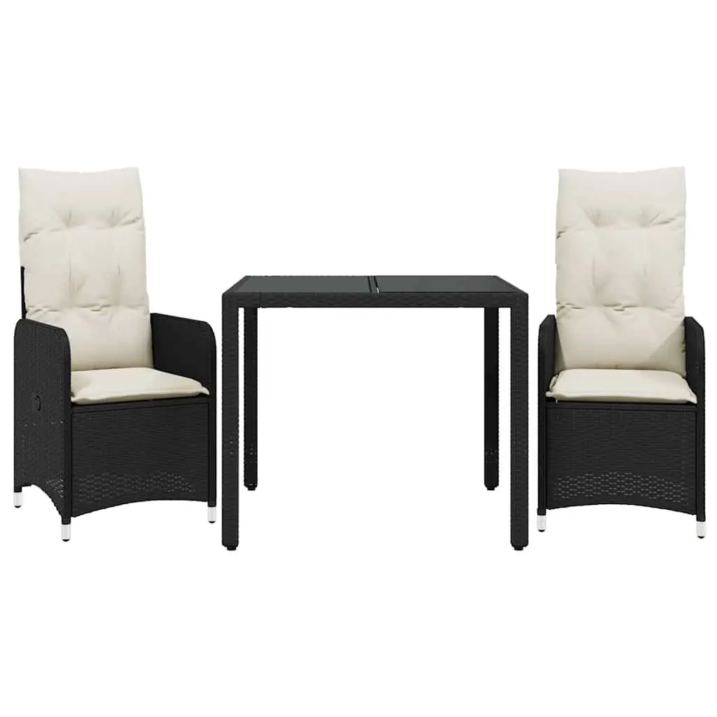 3 Piece Black Poly Rattan Bistro Set