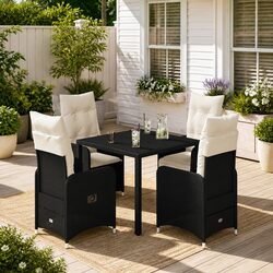 Sturdy 5-Piece Outdoor Bistro Set with Cushions in Black