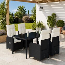 Durable 5 Piece Black Poly Rattan Outdoor Bistro Set
