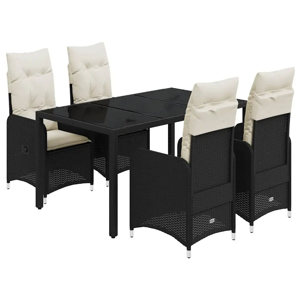 5 Piece Black Poly Rattan Outdoor Bistro Set
