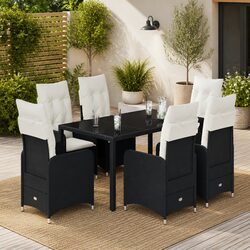 Durable 7 Piece Black Poly Rattan Garden Bistro Set