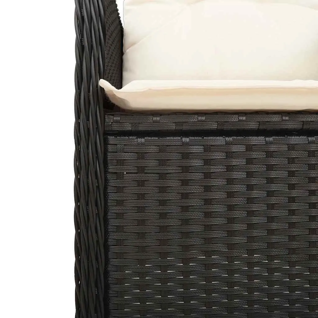7 Piece Garden Bistro Set PE Rattan Black with Cushions