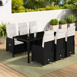 7-Piece Black Poly Rattan Garden Bistro Set