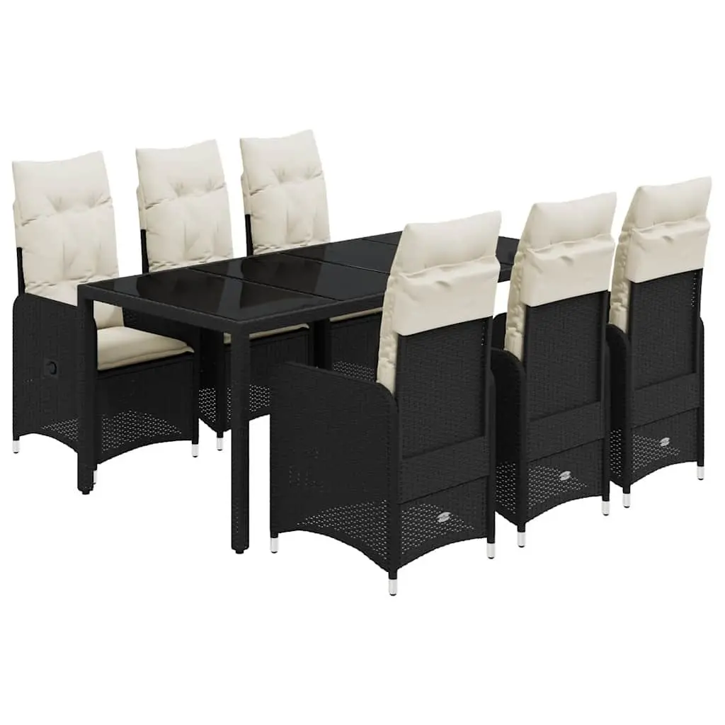 7-Piece Black Poly Rattan Garden Bistro Set