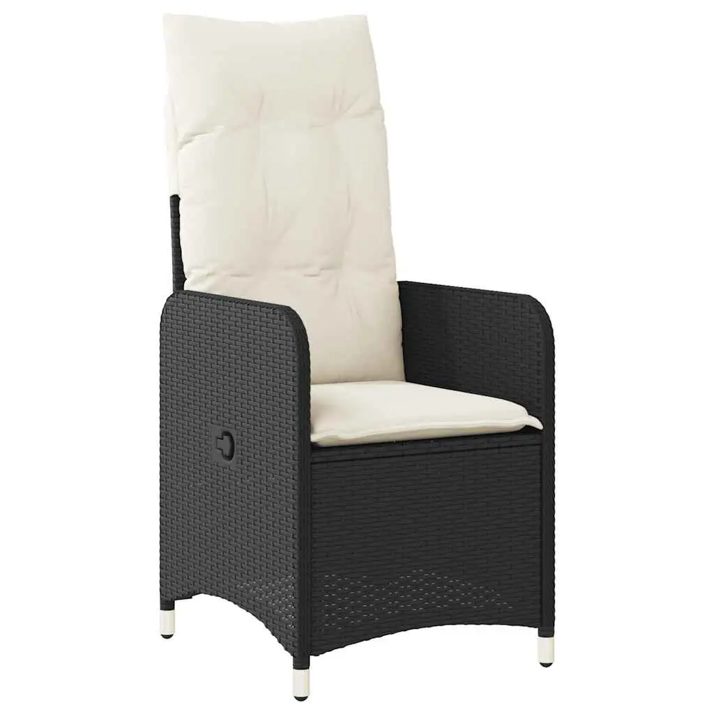 7-Piece Black Poly Rattan Garden Bistro Set