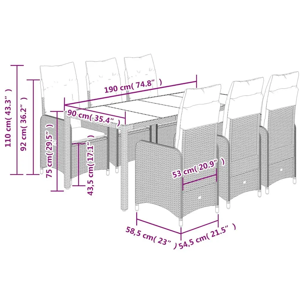 7-Piece Black Poly Rattan Garden Bistro Set