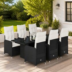 Quality 7 Piece Garden Bistro Set with Cushions – Black