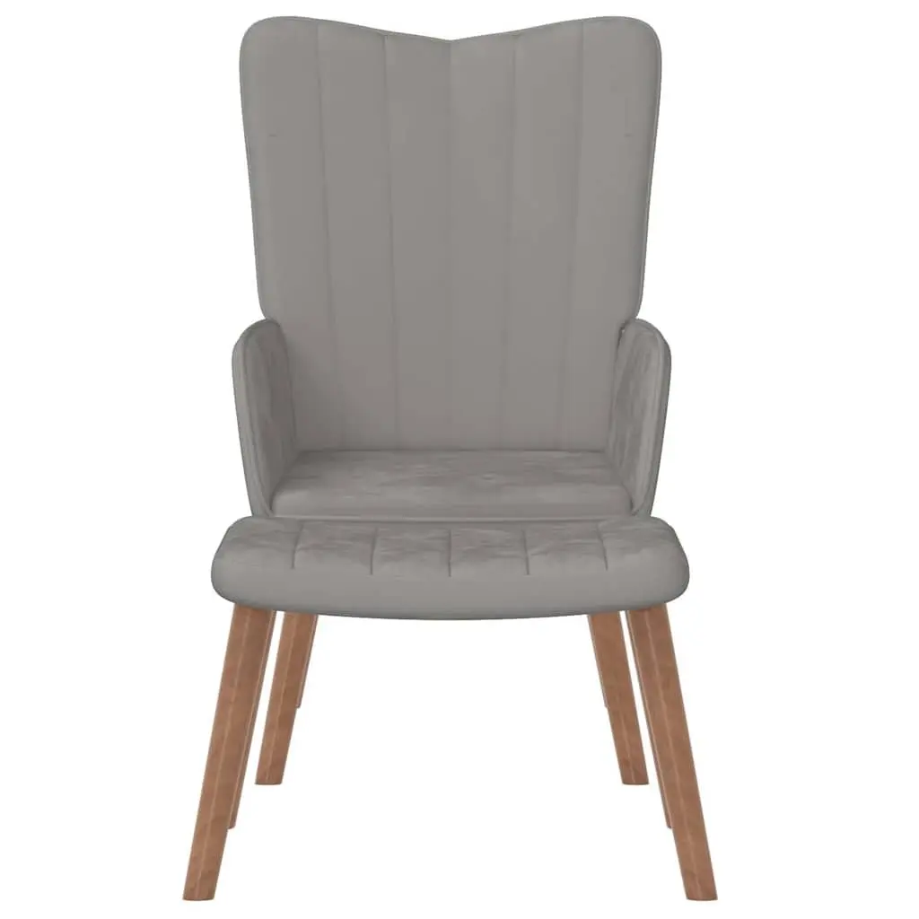 Grey Velvet Relaxing Chair with Matching Stool