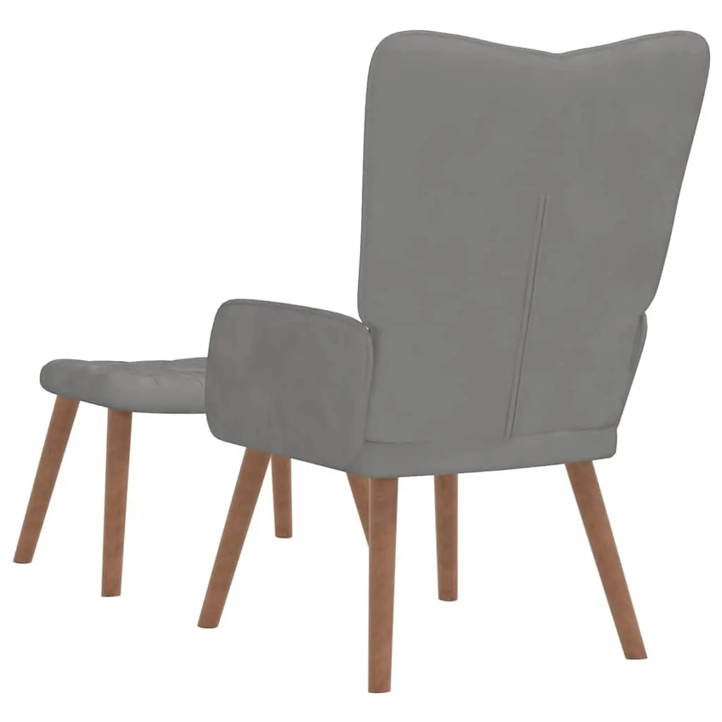 Grey Velvet Relaxing Chair with Matching Stool