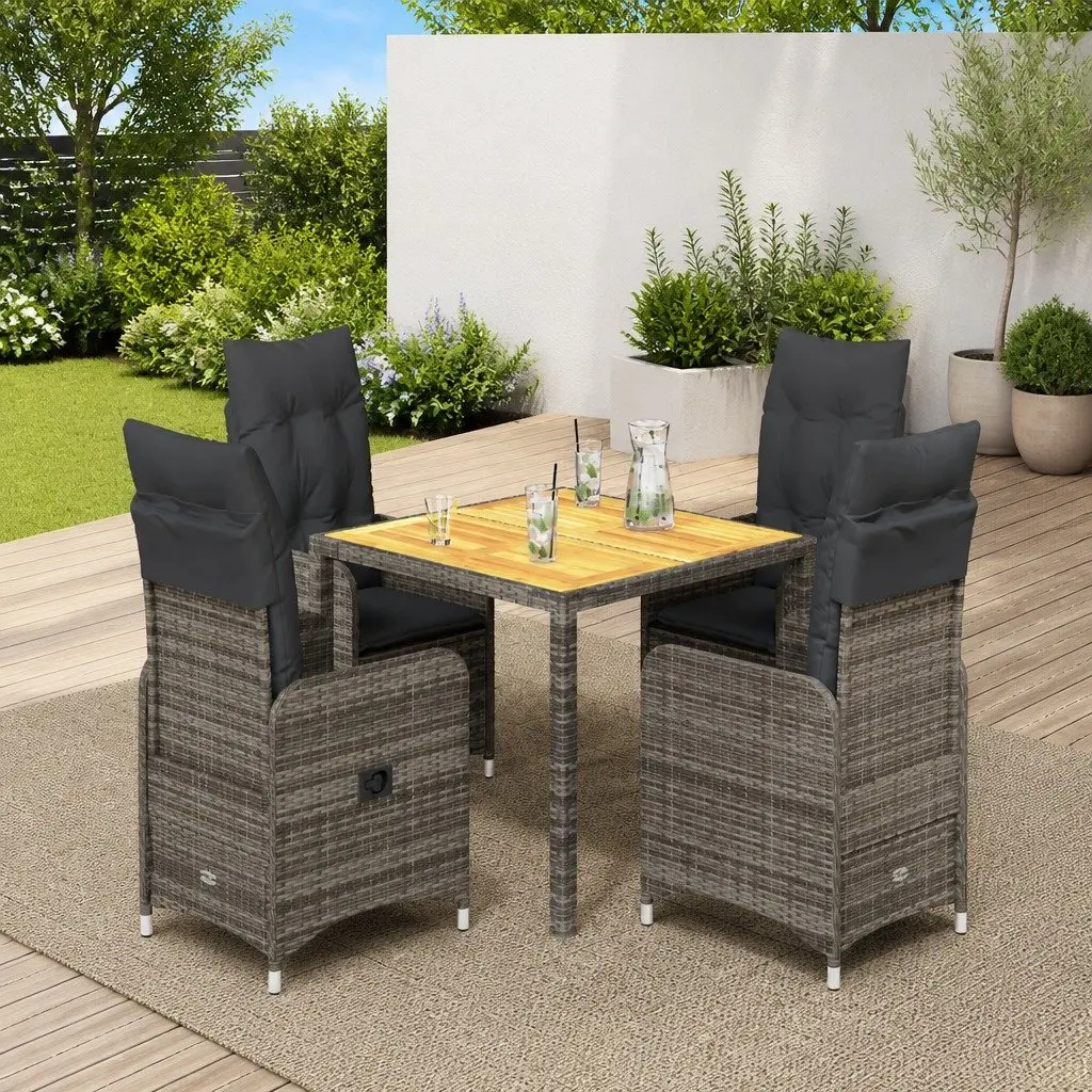 5 Piece Outdoor Bistro Set PE Rattan Frame Acacia Wood Table Grey