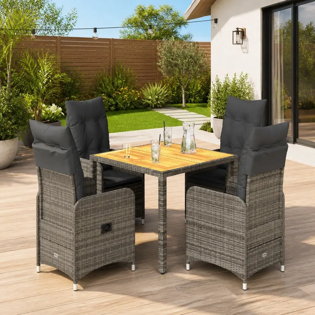 5-Piece Grey Bistro Set with Cushions
