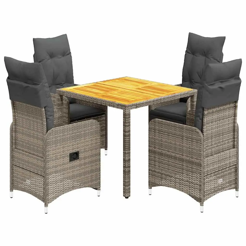 5-Piece Grey Bistro Set with Cushions