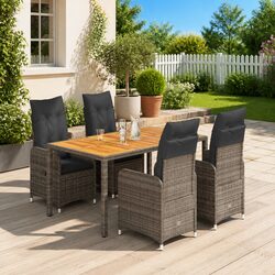 5 Piece Grey Poly Rattan Garden Bistro Set with Cushions