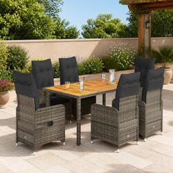 Durable 7-Piece Grey Poly Rattan Garden Bistro Set
