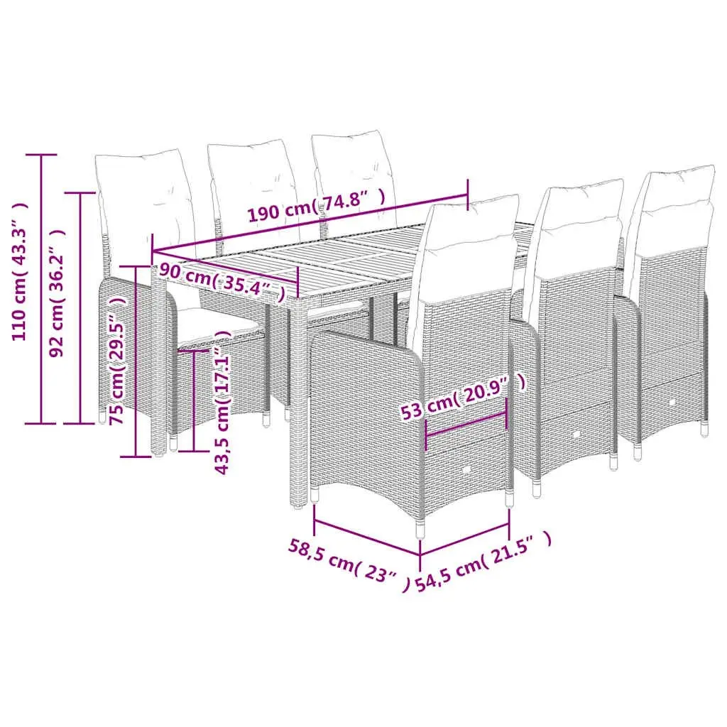 7 Piece Garden Bistro Set PE Rattan Acacia Wood Grey