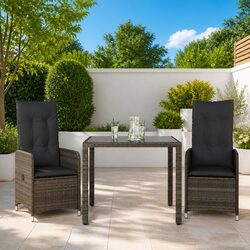 Premium 3-Piece Garden Bistro Set with Cushions - Grey