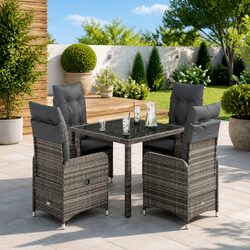 5-Piece Grey Poly Rattan Bistro Set with Cushions