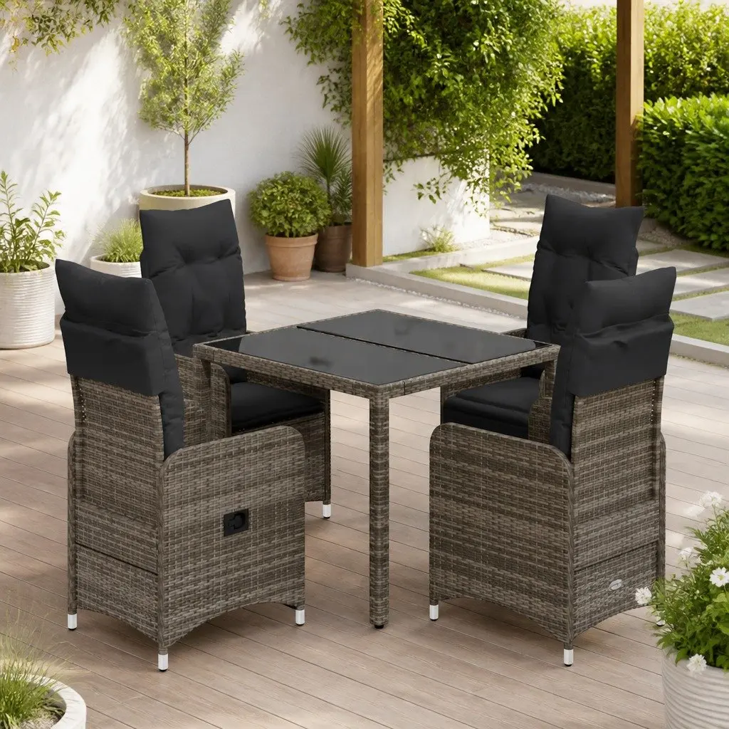 Garden Bistro Set Poly Rattan 5 Piece Grey Outdoor Furniture