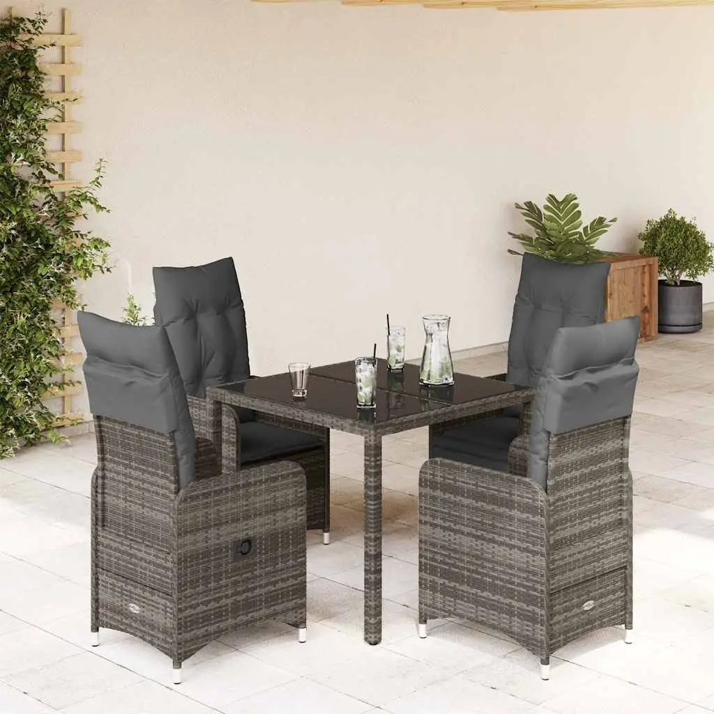 Garden Bistro Set Poly Rattan 5 Piece Grey Outdoor Furniture