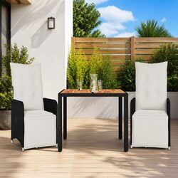 Durable 3 Piece Outdoor Bistro Set with Black Rattan Chairs