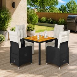 Premium 5 Piece Garden Bistro Set with Cushions in Black