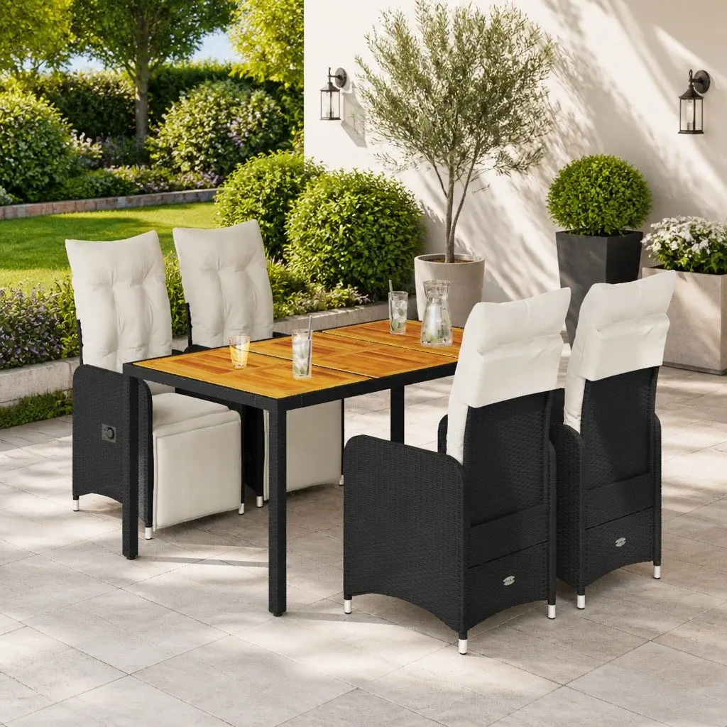 5 Piece Black Poly Rattan Garden Bistro Set