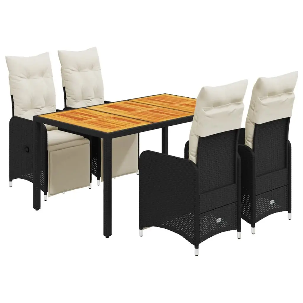 5 Piece Black Poly Rattan Garden Bistro Set