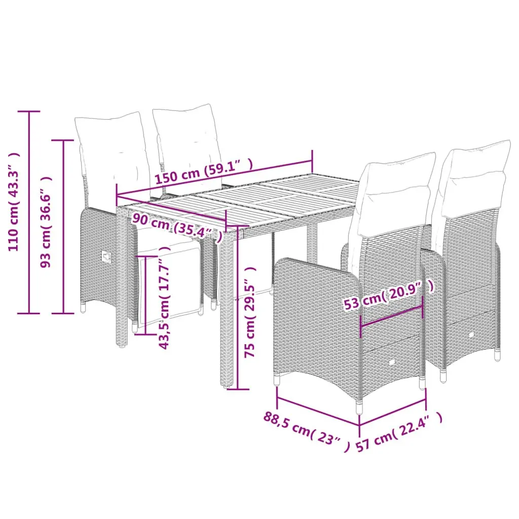 5 Piece Black Poly Rattan Garden Bistro Set