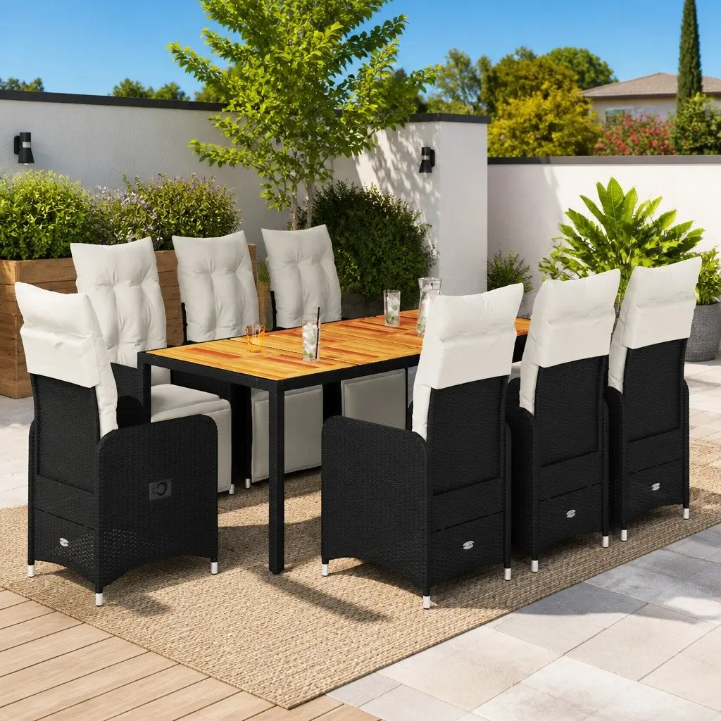 9 Piece Garden Bistro Set with Cushions