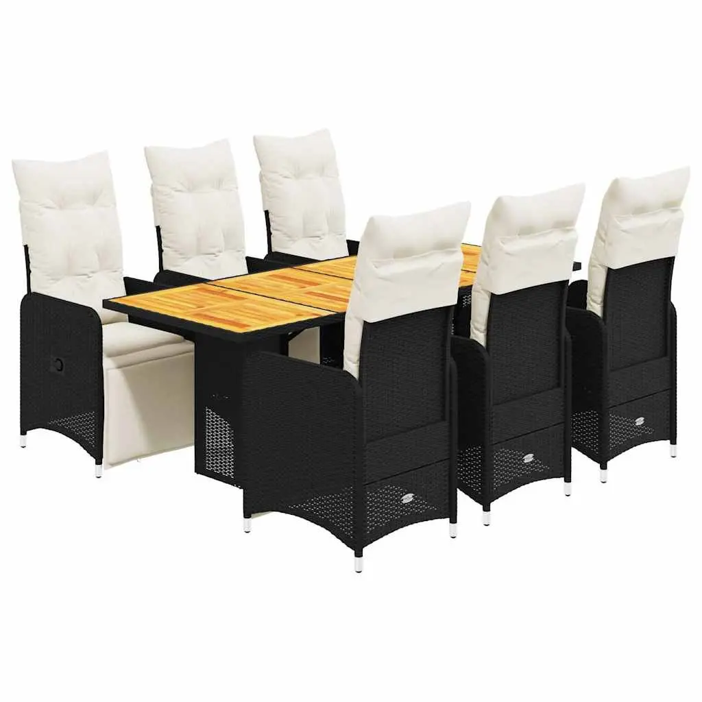 7 Piece Garden Bistro Set PE Rattan Acacia Wood Black