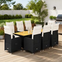 Durable 9-Piece Outdoor Bistro Set in Black Poly Rattan