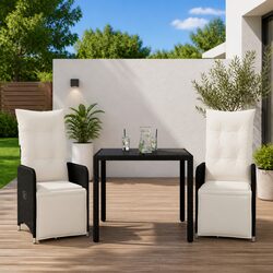 Sturdy 3 Piece Garden Bistro Set with Cushions - Black