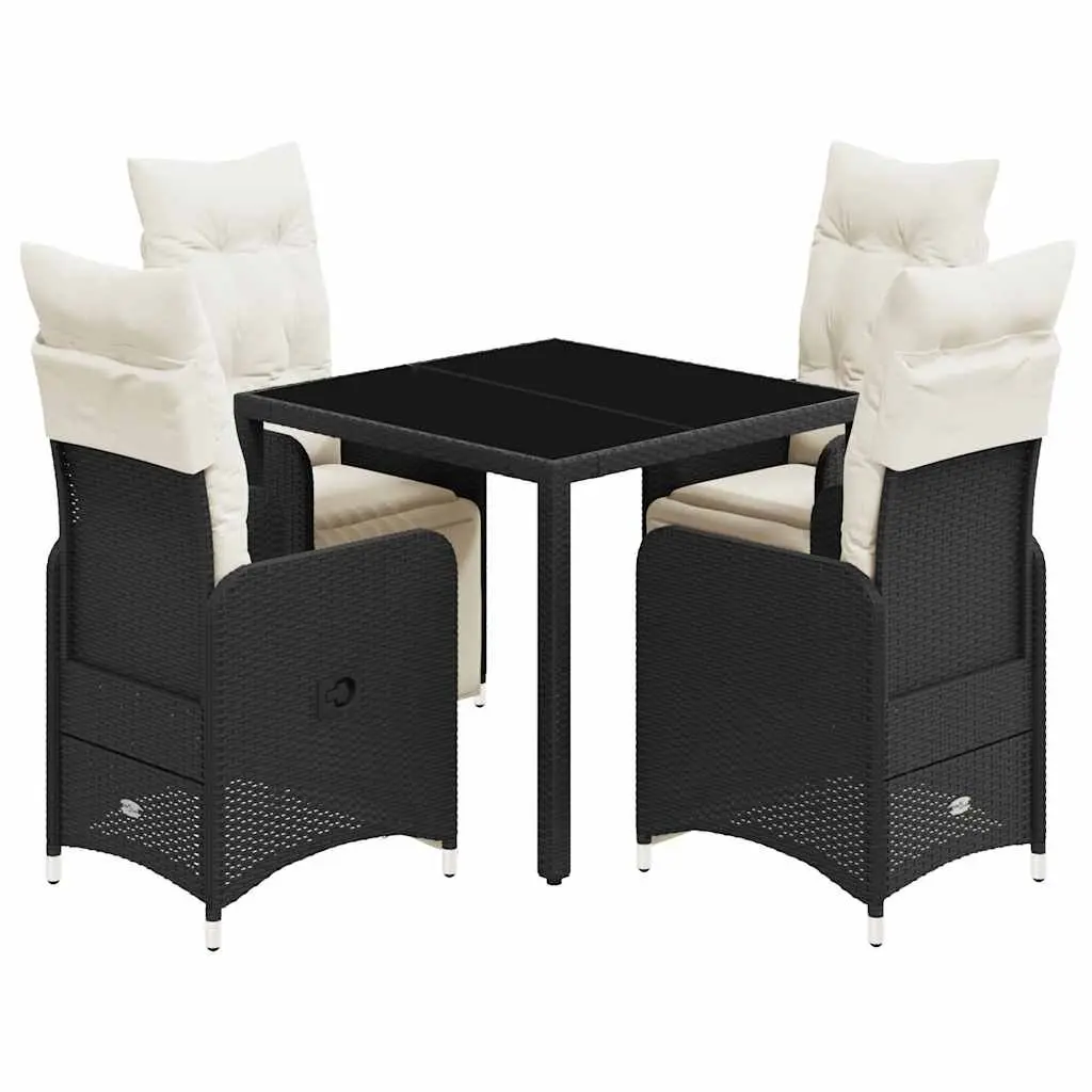 5-Piece Outdoor Bistro Set with Cushions in Black