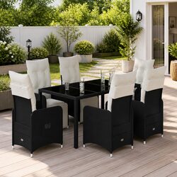 7 Piece Black Outdoor Garden Bistro Set with Cushions