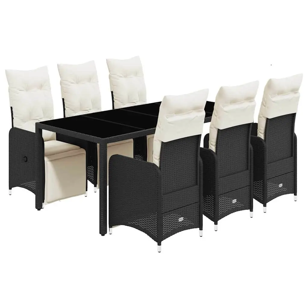 7 Piece Black Poly Rattan Bistro Set