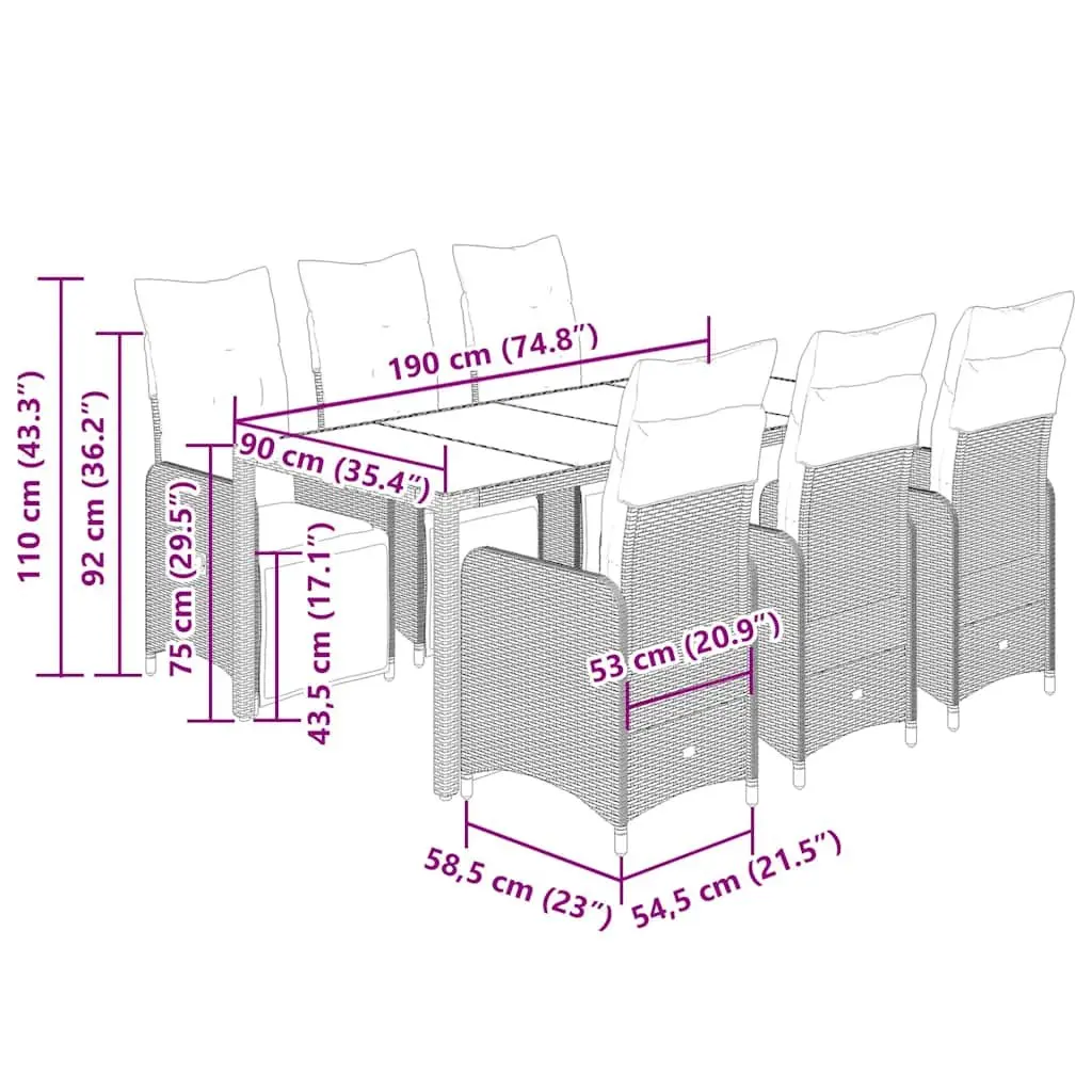 7 Piece Black Poly Rattan Bistro Set