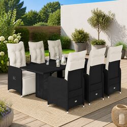 Durable 7 Piece Black Rattan Bistro Set with Cushions