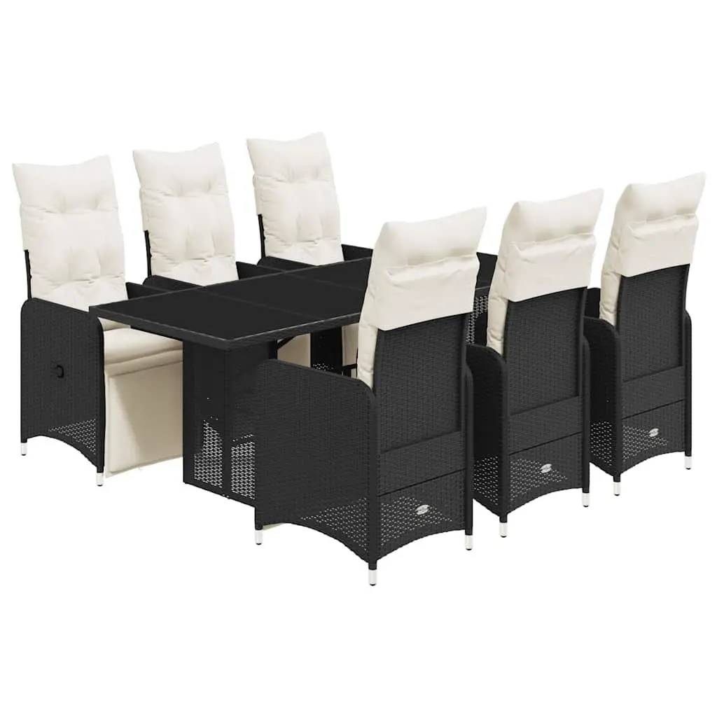 7 Piece Black Rattan Bistro Set with Cushions