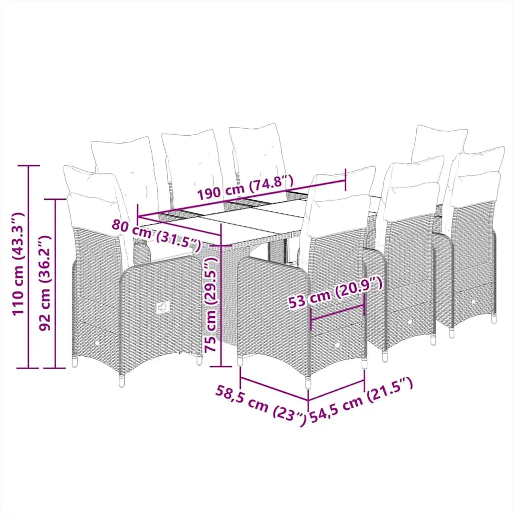 7 Piece Black Rattan Bistro Set with Cushions