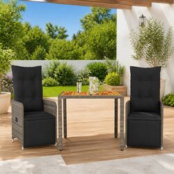 Sturdy 3 Piece Garden Bistro Set with Cushions Grey