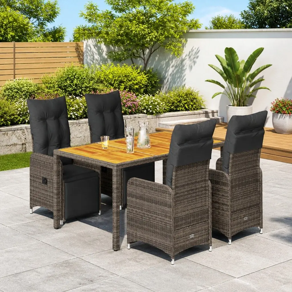 Bistro Set PE Poly Rattan 5 Piece Outdoor Furniture Grey with Cushions