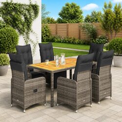 Durable 7 Piece Grey Garden Bistro Set with Cushions