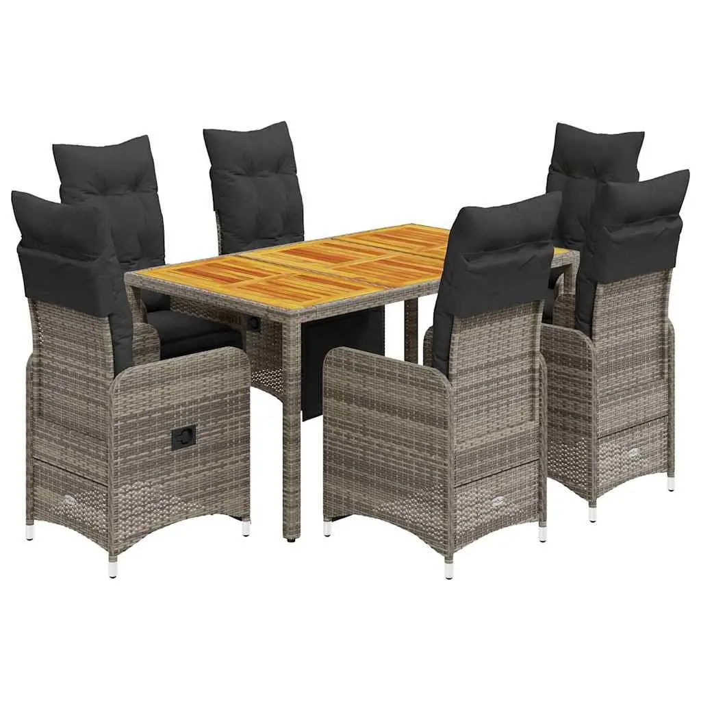 7 Piece Grey Garden Bistro Set with Cushions