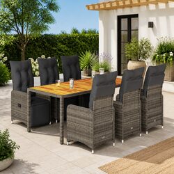 7-Piece Grey Poly Rattan Outdoor Bistro Set with Cushions