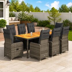 Premium 9-Piece Grey Poly Rattan Garden Bistro Set