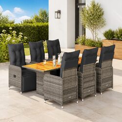 Sturdy 7 Piece Grey Poly Rattan Garden Bistro Set