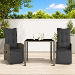 Grey Poly Rattan 3-Piece Outdoor Bistro Set with Cushions