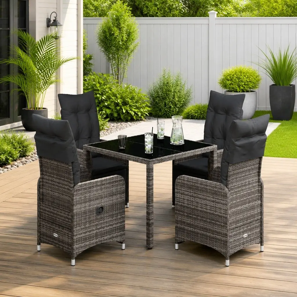 5 Piece Grey Poly Rattan Bistro Set with Cushions