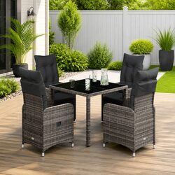 5 Piece Grey Poly Rattan Bistro Set with Cushions